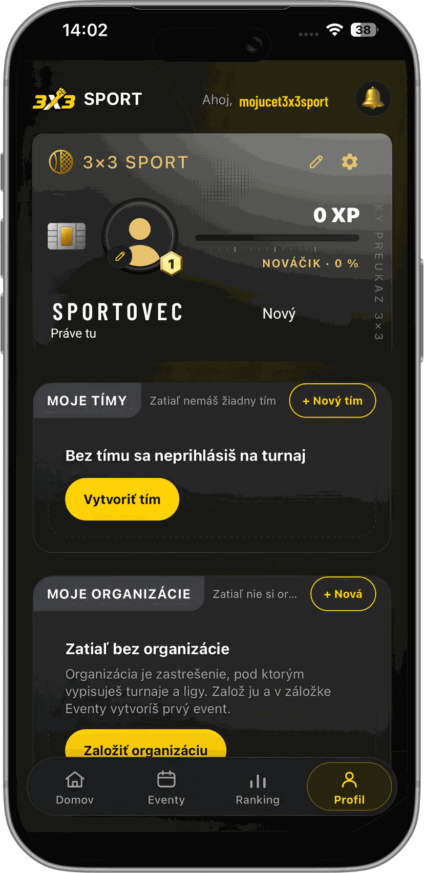 3x3sport appka — profil hráča