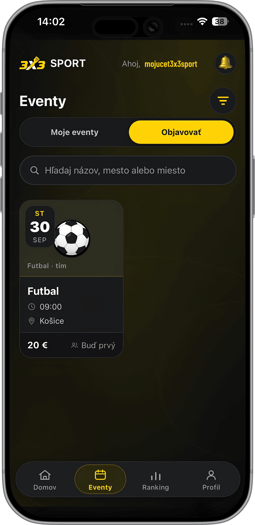 3x3sport appka — nadchádzajúce eventy